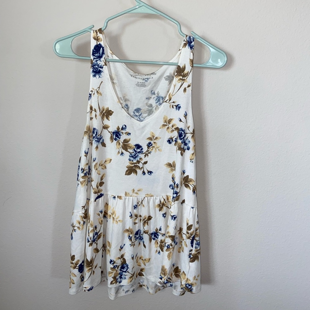 American Eagle Oversized Blue Floral Babydoll Tank Top